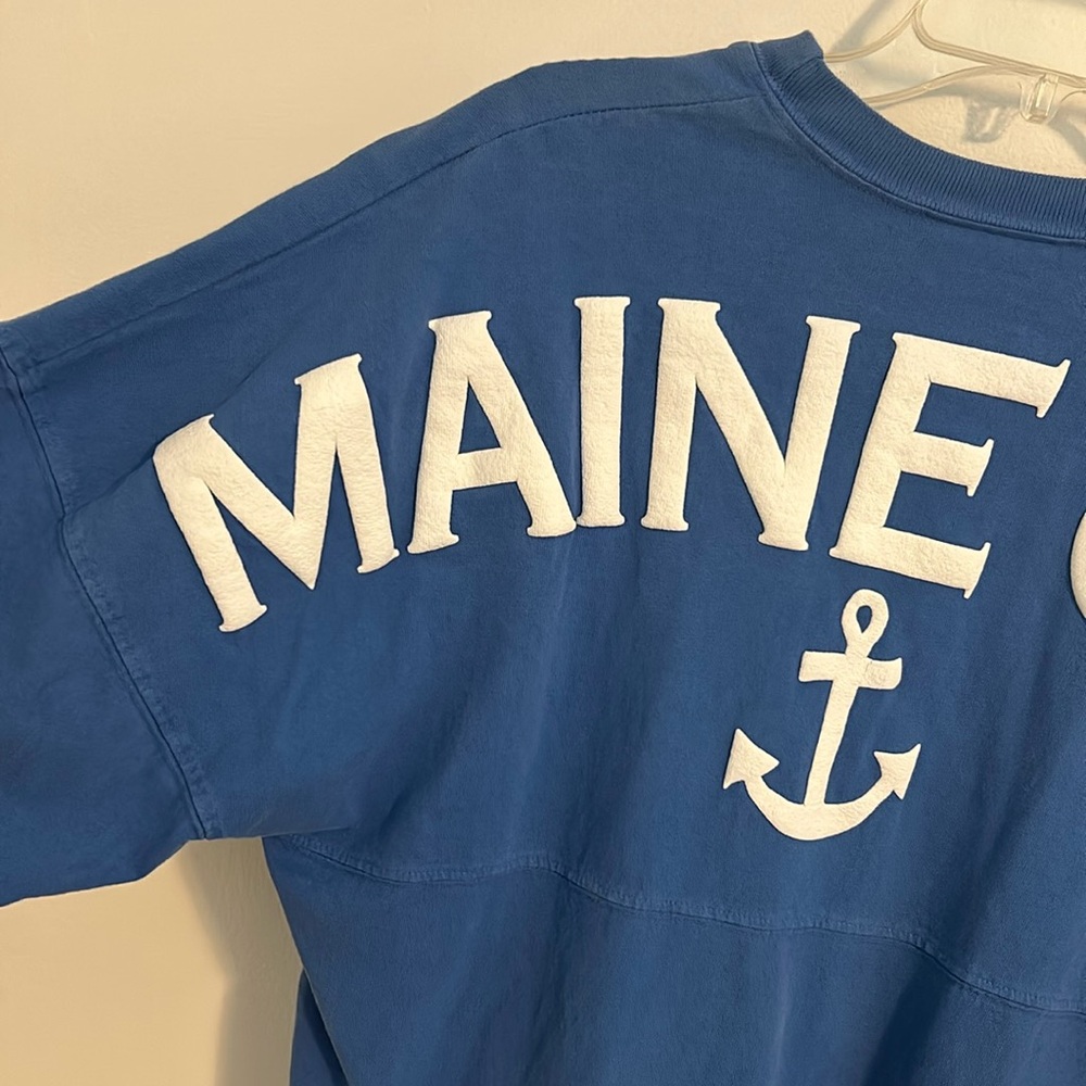 Spirit Jersey Maine Girl dropped shoulder long sleeve Blue Jersey Sweater size S - Picture 2 of 11